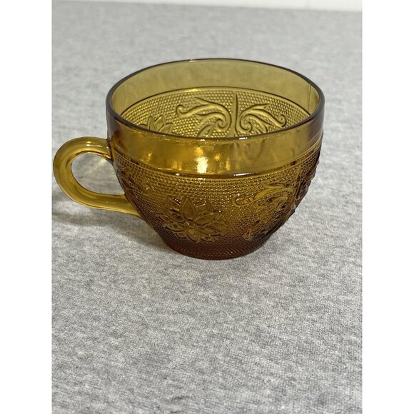 Vintage Amber Glass Coffee Tea Cups Set of 6 Federal Madrid Floral Scroll Retro - Picture 13 of 13